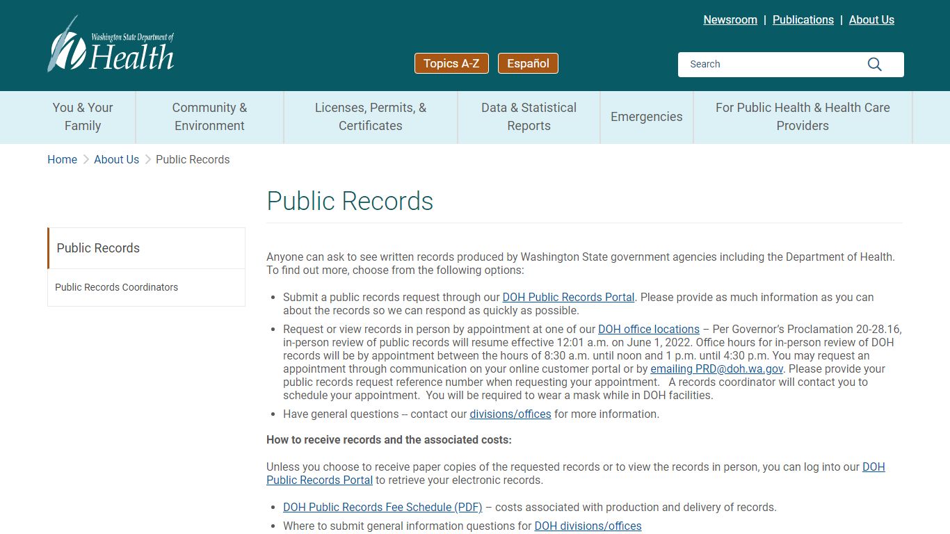 Public Records | Washington State Department of Health